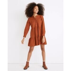 Madewell‎ Mini Dress Size XXS Flannel Button Placket Tiered Orange Long Sleeve